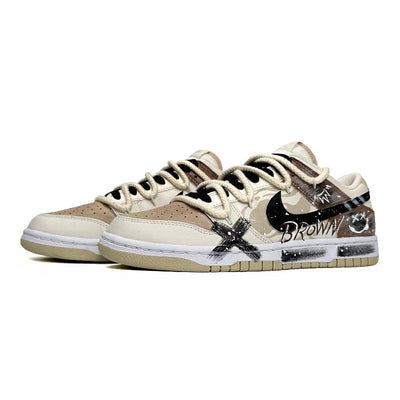 Custom Mocha graffiti style in yellow and brown Dunk – custom sneakers view 2 | DiySneakers