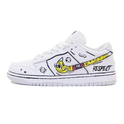 Custom White 2D hand-drawn pictures Dunk White/yellow/black – custom sneakers view 2 | DiySneakers