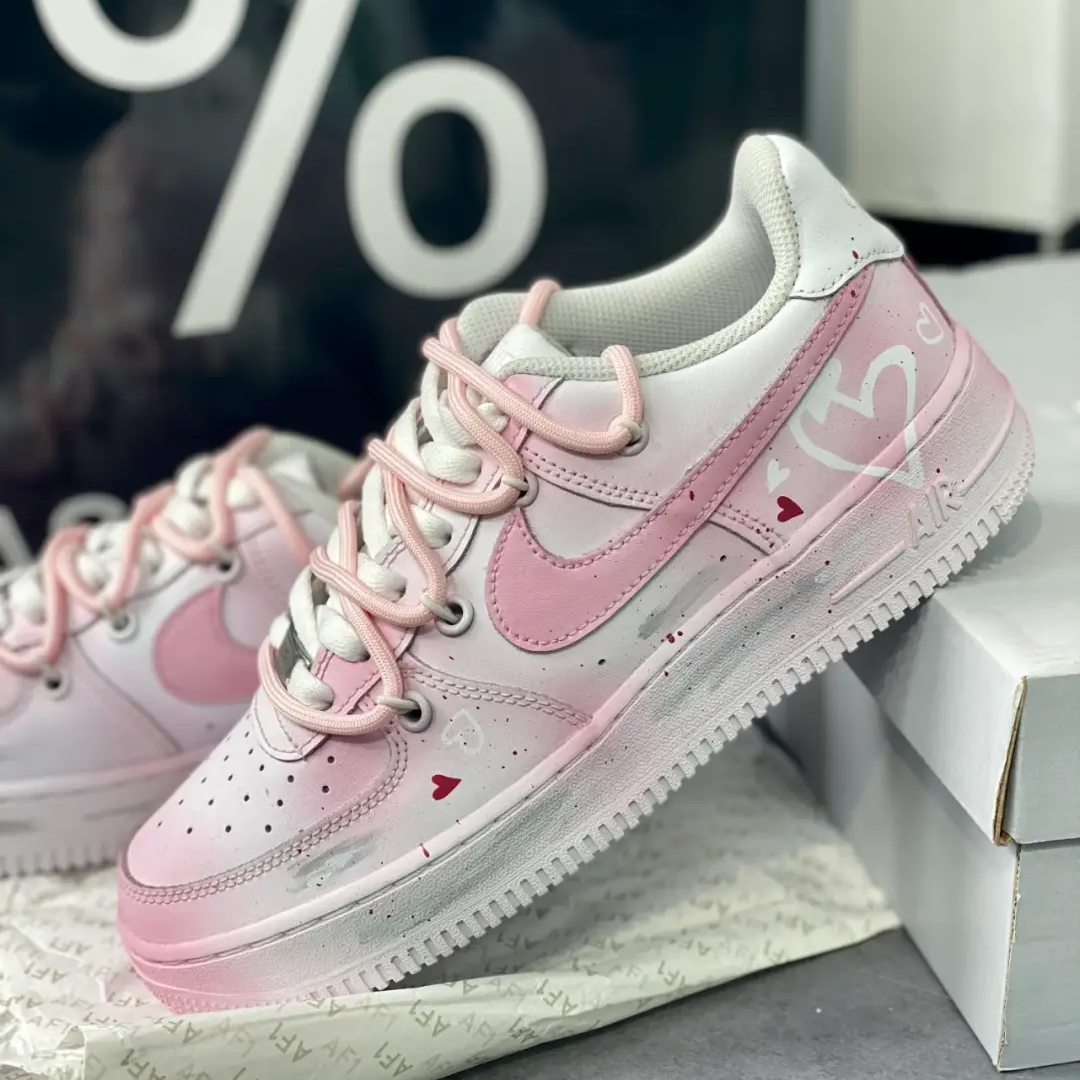 Custom Pink Lover Air Force 1 White/Pink – hand-painted custom sneakers | DiySneakers
