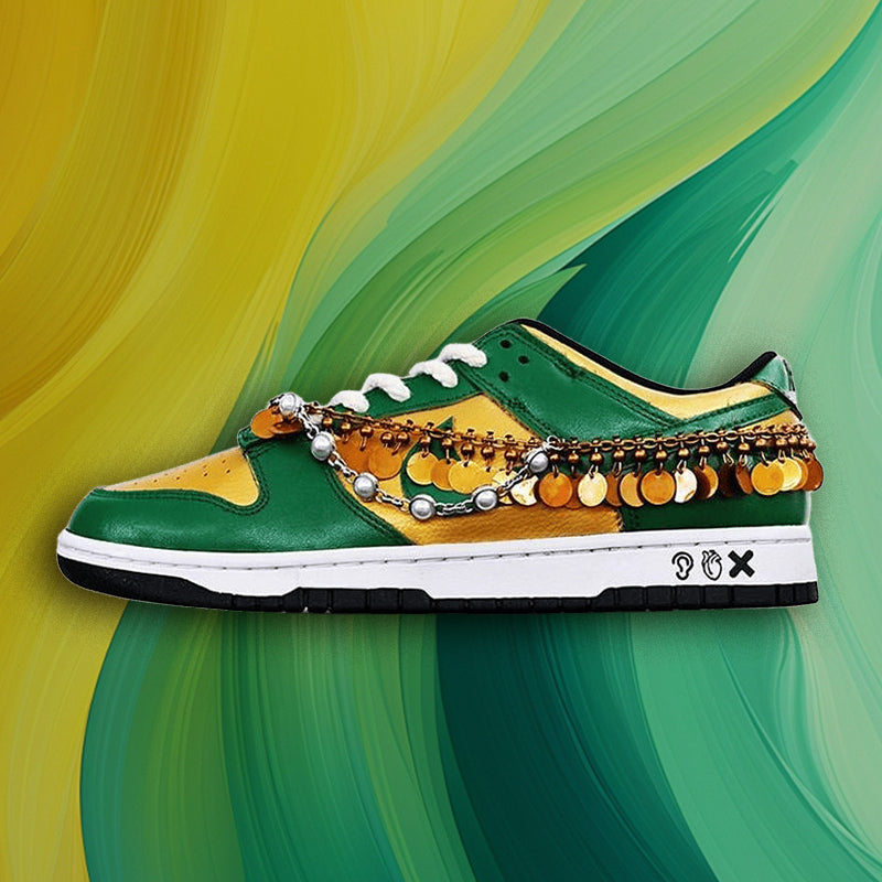 Custom Gibberro Dunk Green/Gold – hand-painted custom sneakers | DiySneakers