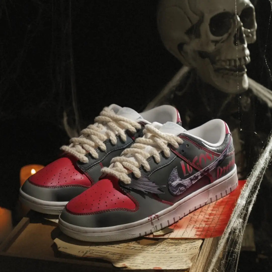 Custom Male Halloween vampire Dunk Black/Red – hand-painted custom sneakers | DiySneakers