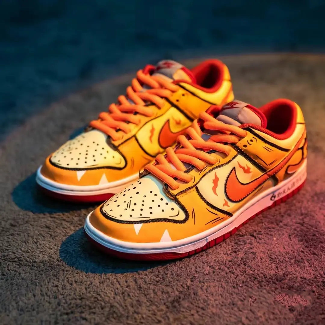 Custom The little fire dragon is orange-yellow Dunk – hand-painted custom sneakers | DiySneakers