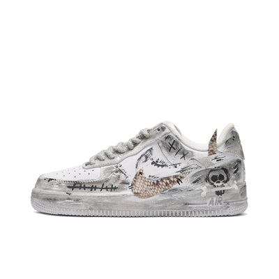 Customized Snakeskin Pattern/Skull Air Force 1 Shoes Grafiti Grey/White – custom sneakers view 2 | DiySneakers