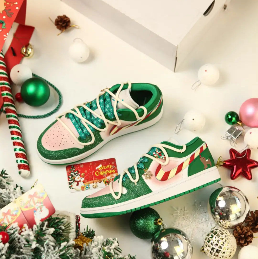 Green Christmas puppy custom sneakers