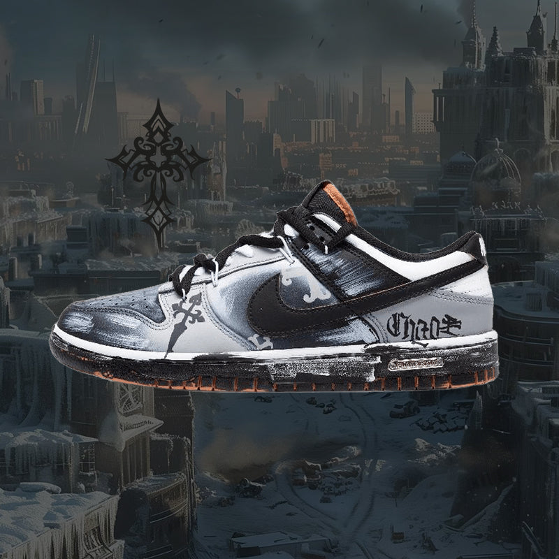 Custom The arrival of Goths Dunk Black/white/gray – hand-painted custom sneakers | DiySneakers