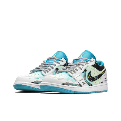 Custom Cyber Mint Candy Air Jordan 1 Low White/Blue/Green – custom sneakers view 2 | DiySneakers
