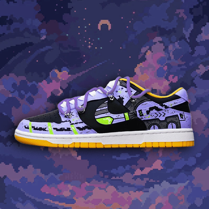 Custom Dark Battle Damage Blue-violet S-BOX Dunk – hand-painted custom sneakers | DiySneakers