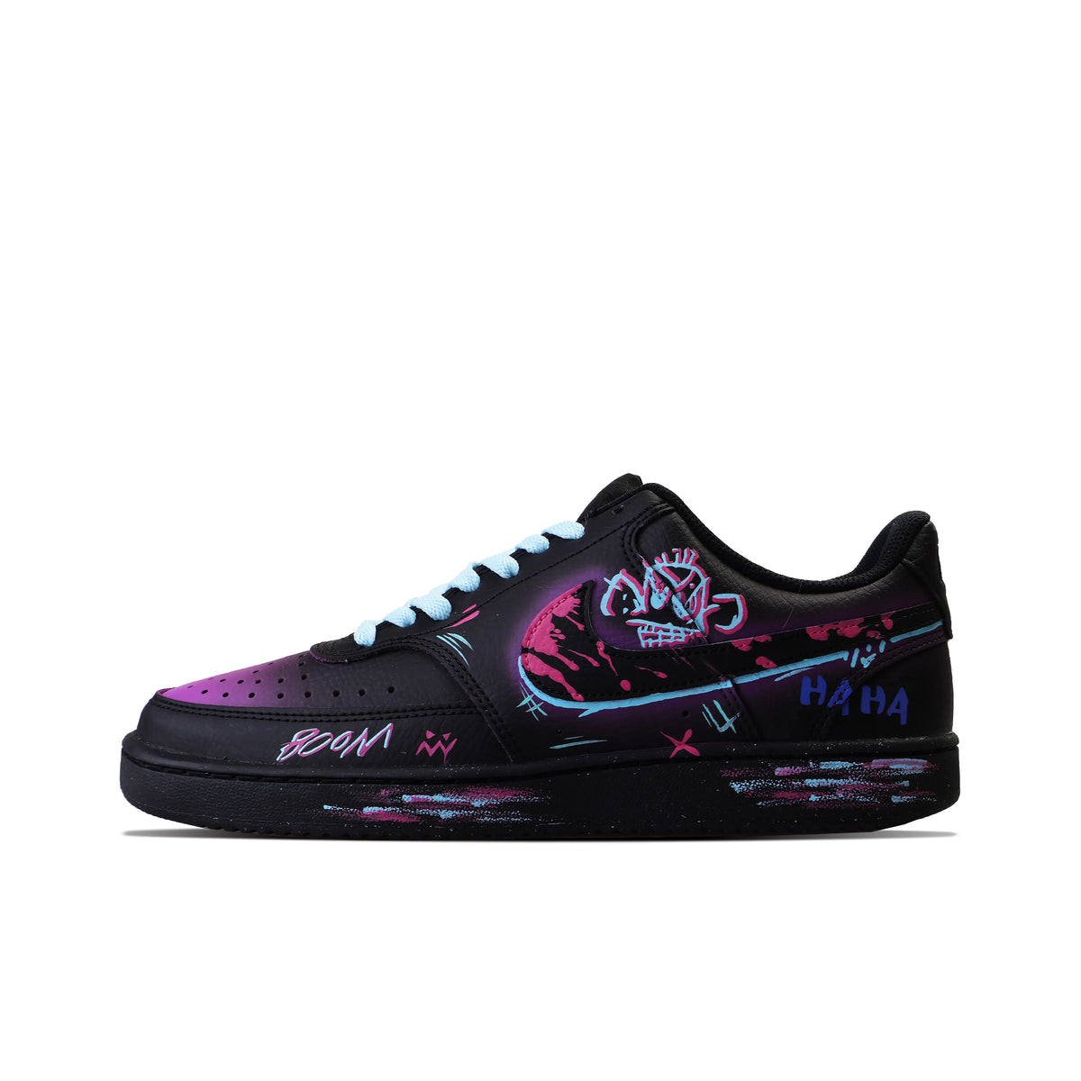 Custom Cyber Prank Court Vision 1 Black – hand-painted custom sneakers | DiySneakers