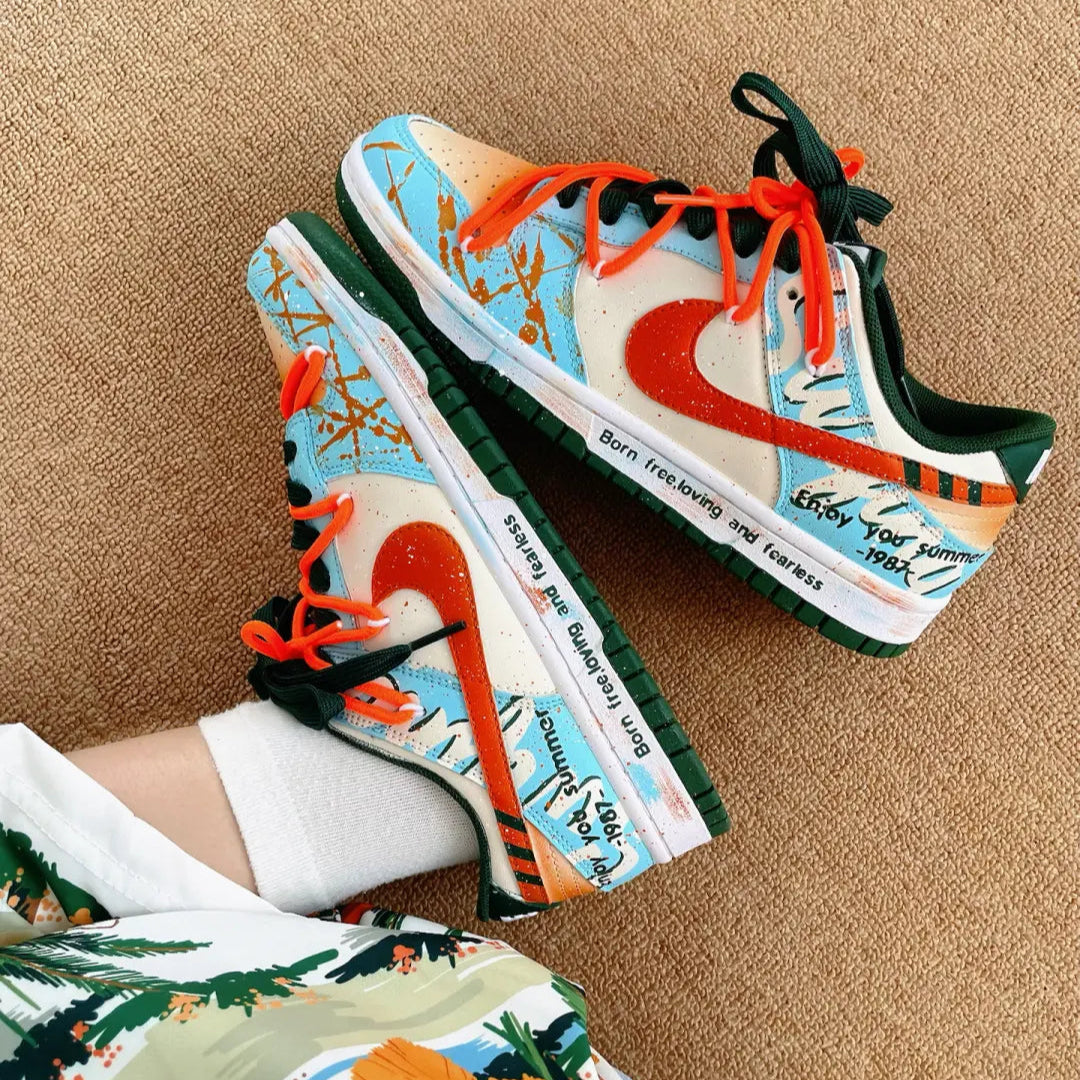 Custom Hawaiian Sunshine Dunk Low Orange/Blue – hand-painted custom sneakers | DiySneakers