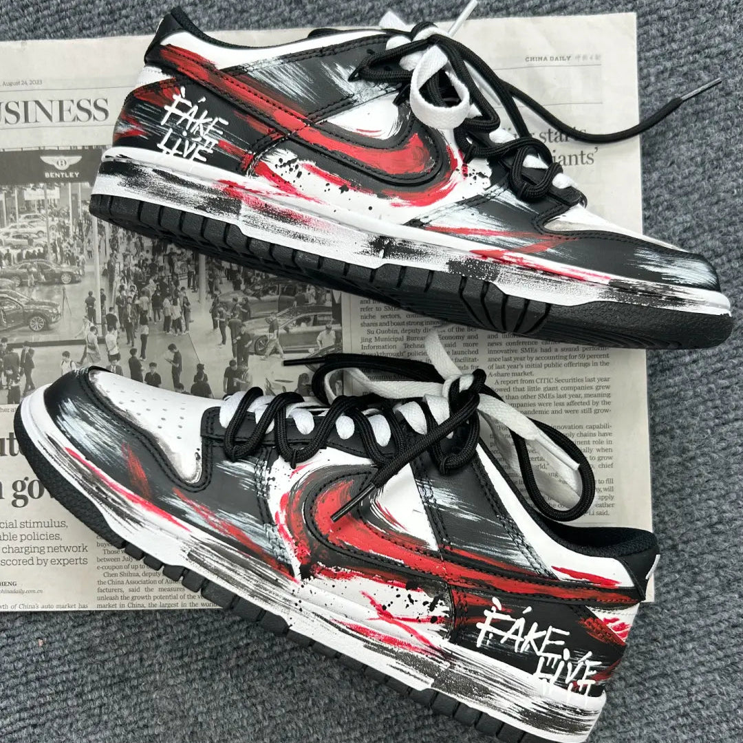 Custom Nightmare Spell Dunk Black/Red Graffiti – hand-painted custom sneakers | DiySneakers