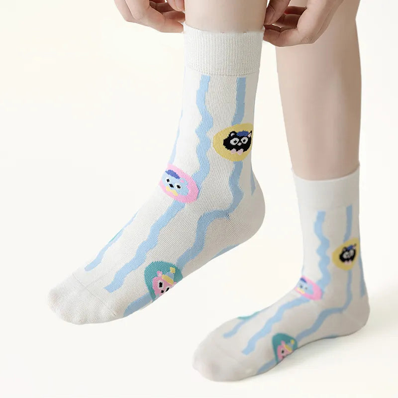 Cute Cartoon Anti-Pilling, Breathable And Comfortable Mid-Calf Socks 5-Pair Set(Size 36-42)