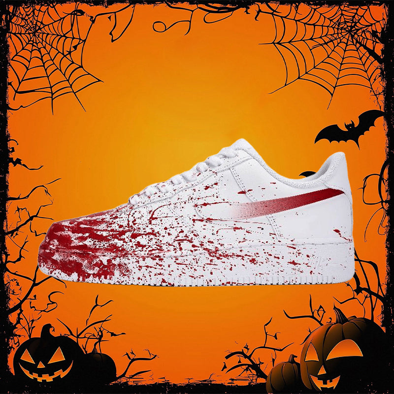 Custom The same crime scene for both and Air Force 1 White Red – hand-painted custom sneakers | DiySneakers