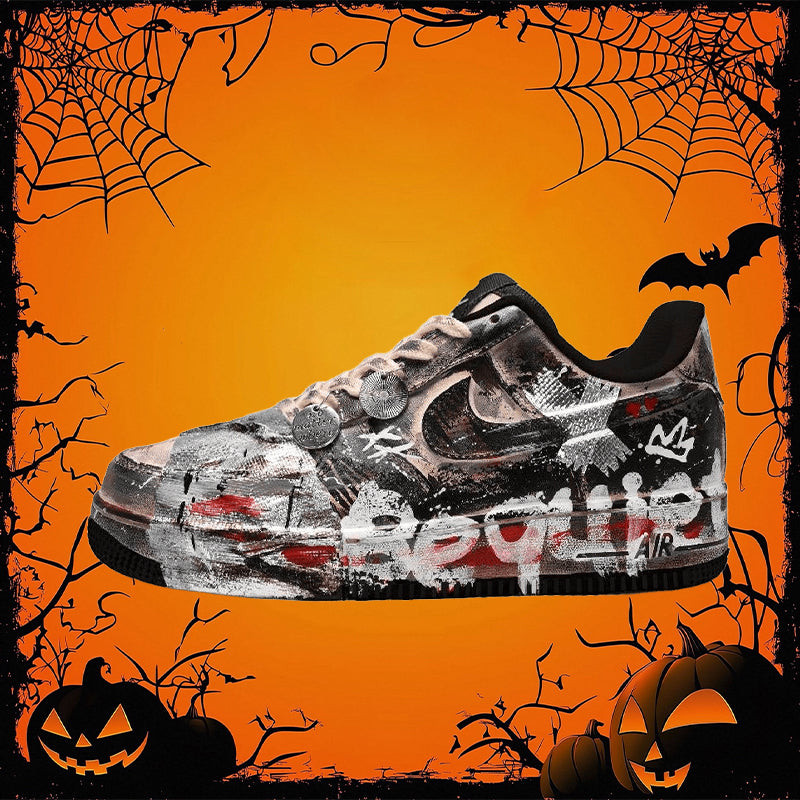 Custom Doomsday War God black, white and red Air Force 1 – hand-painted custom sneakers | DiySneakers
