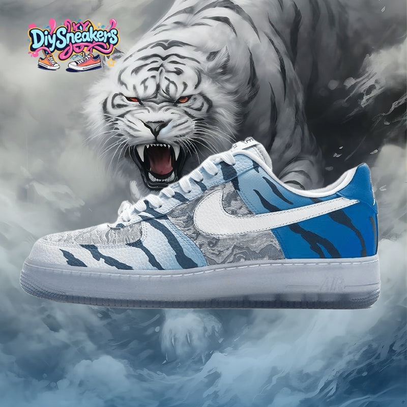 Custom style in the Year of the Tiger, white and blue Air Force 1 Low EMB Sneakers White/Blue – hand-painted custom sneake…