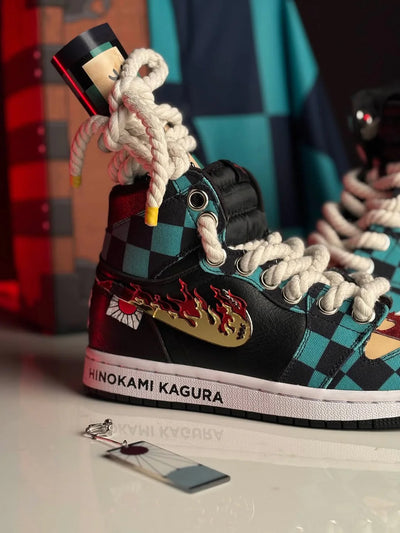 Custom Demon Slayer - Tanjiro Air Jordan 1 Green/Black – custom sneakers view 2 | DiySneakers