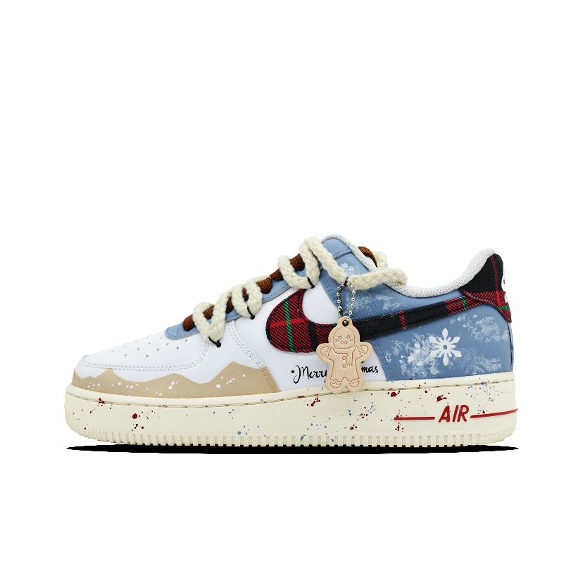 Blue Christmas party custom sneakers with festive details