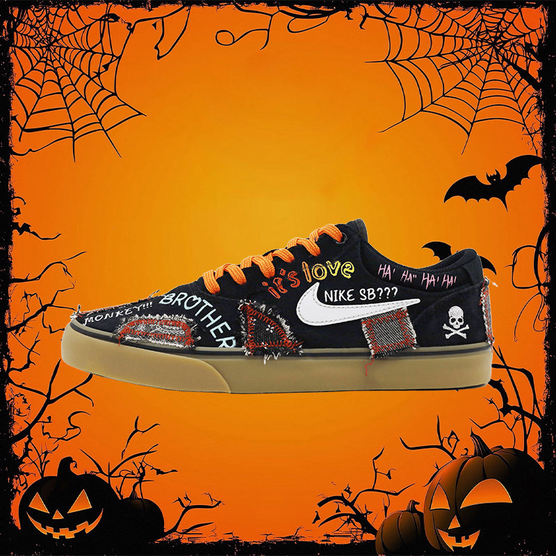 Custom Black Sticker Graffiti SB Chron Irregular Style – hand-painted custom sneakers | DiySneakers