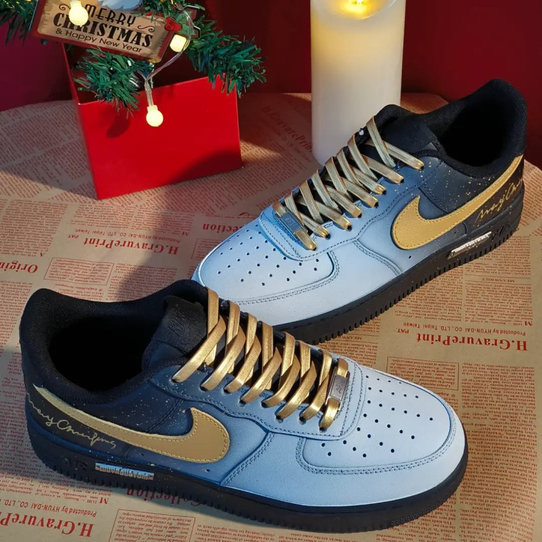 Black northern-landscape Christmas custom sneakers