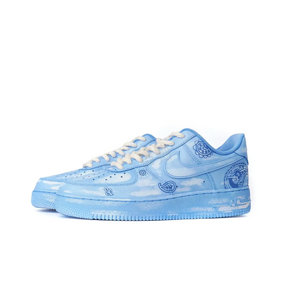 Custom Blue And Pink Stucco Cashew Nut Flower Air Force 1 – custom sneakers view 2 | DiySneakers