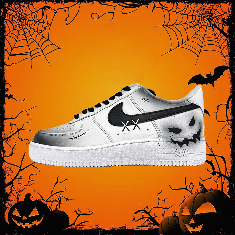 Customized Devilish Smile Air Force 1 Shoes Hand-drawn Black/White – hand-painted custom sneakers | DiySneakers