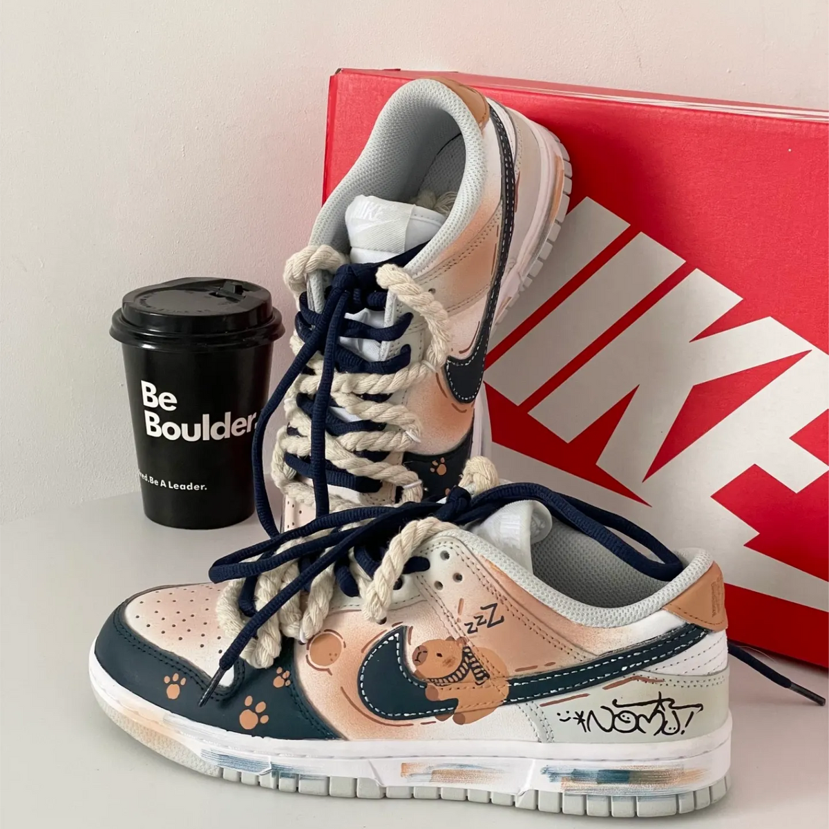 Custom Capybara Dunk Hand-painted Cute Style Deep Blue/Brown – hand-painted custom sneakers | DiySneakers