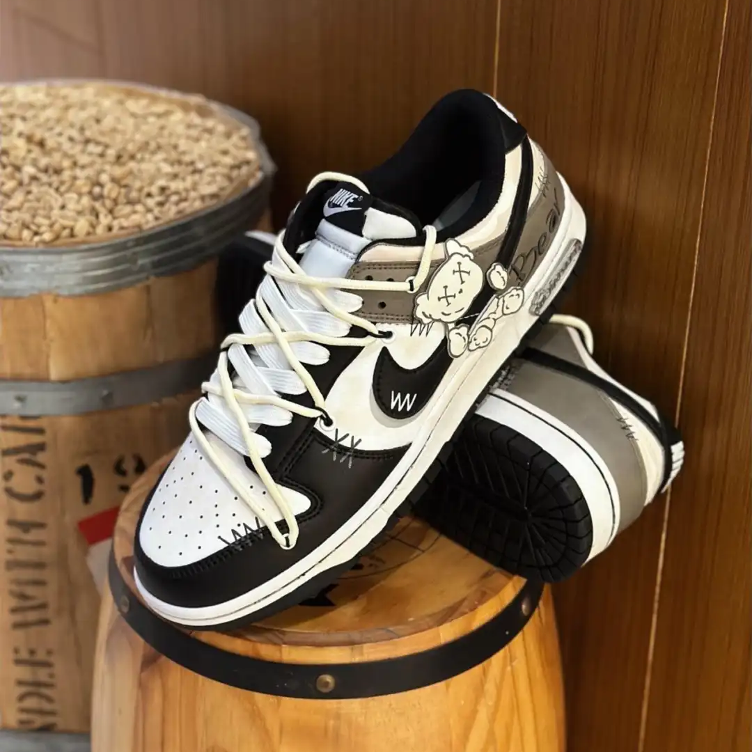 Bear-inspired graffiti custom sneakers in a low-top style
