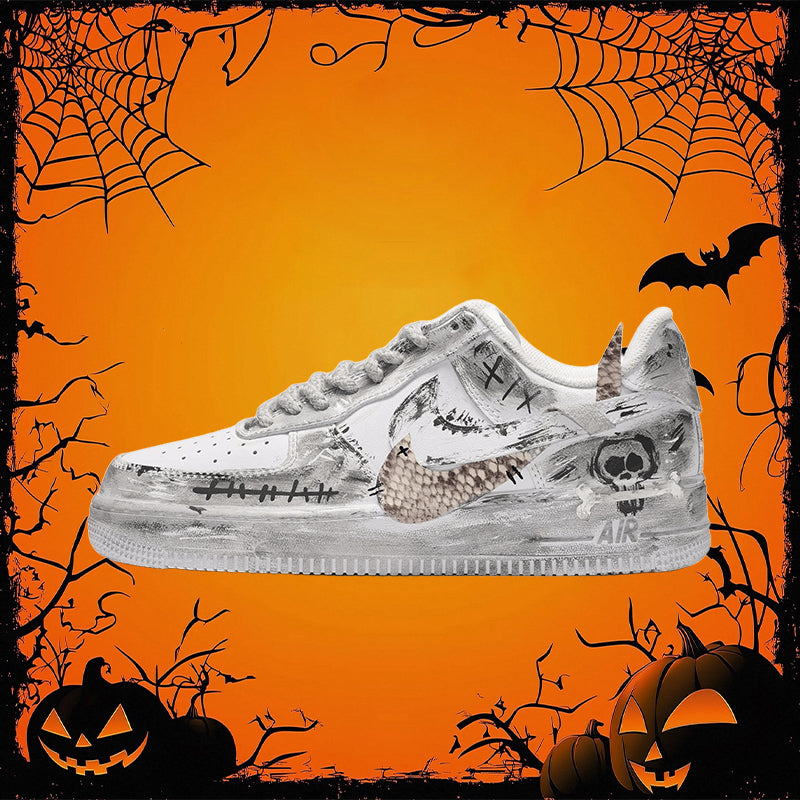Customized Snakeskin Pattern/Skull Air Force 1 Shoes Grafiti Grey/White – hand-painted custom sneakers | DiySneakers