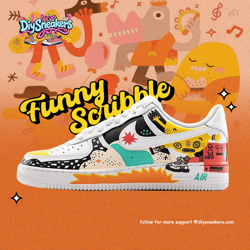 Custom Graffiti Illustrations Air Force 1 White/yellow/black/red – hand-painted custom sneakers | DiySneakers