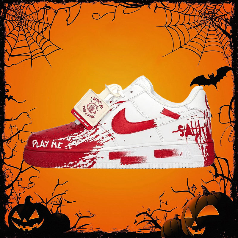 White and red Chainsaw Horror custom sneakers