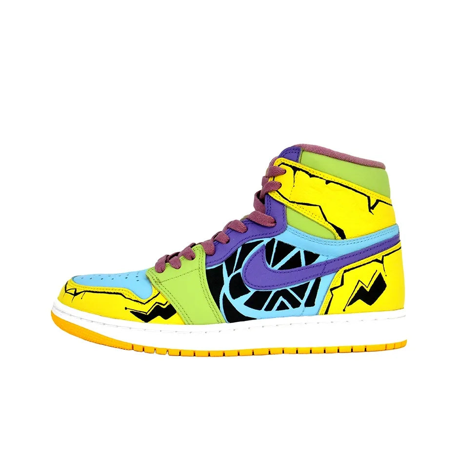 Custom Stunning Air Jordan 1 Yellow/Green/Blue – hand-painted custom sneakers | DiySneakers