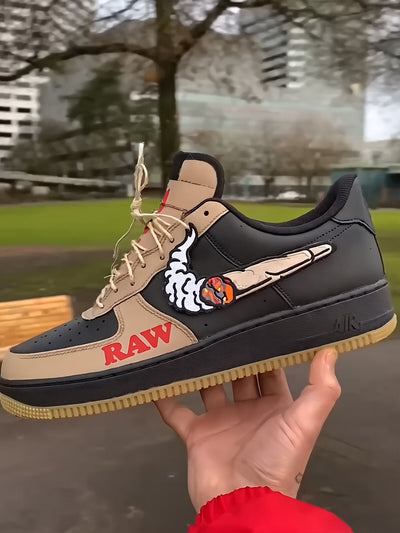 Customized Pipe Air Force 1 Shoes Black/Brown Couture Sneakers – custom sneakers view 2 | DiySneakers