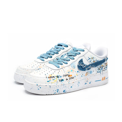 Customized Daisy Graffiti Air Force 1 Shoes White/Blue – custom sneakers view 2 | DiySneakers