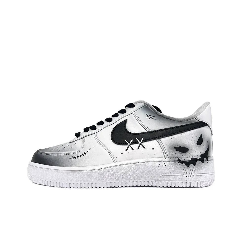 Customized Devilish Smile Air Force 1 Shoes Hand-drawn Black/White – custom sneakers view 2 | DiySneakers