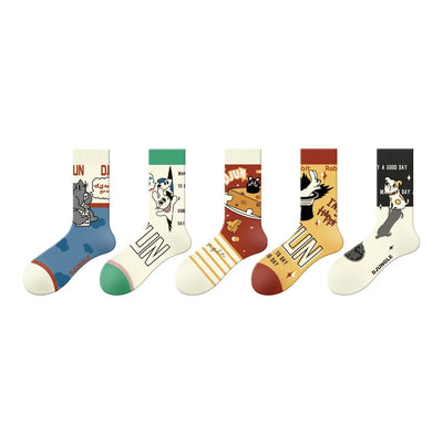 Custom Cute Era - Oil Painting Trend Cartoon Design Sense Boneless Mid-Calf Socks And Alike 5 Pairs – custom sneakers view…
