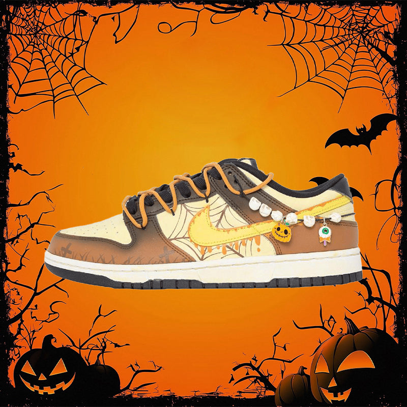 Custom Halloween Pumpkin Dunk Brown/yellow – hand-painted custom sneakers | DiySneakers