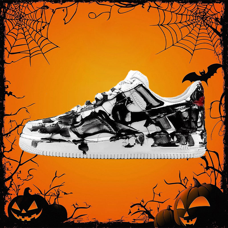 Custom A dynamic 2D style peeping into black and red Air Force 1 Black/Red – hand-painted custom sneakers | DiySneakers