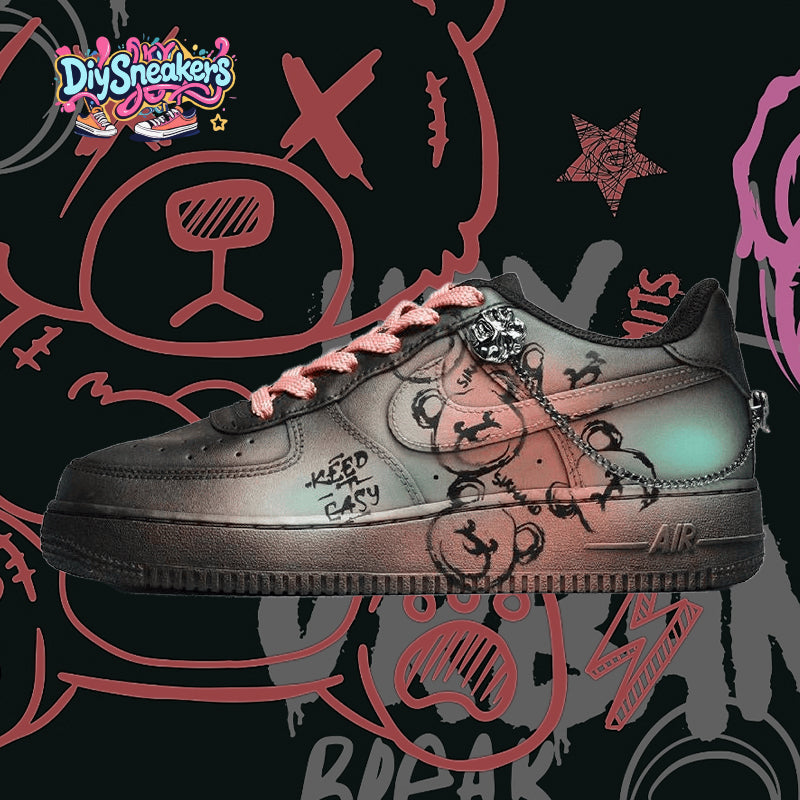Custom Male summer party black fan Air Force 1 Black/Pink – hand-painted custom sneakers | DiySneakers
