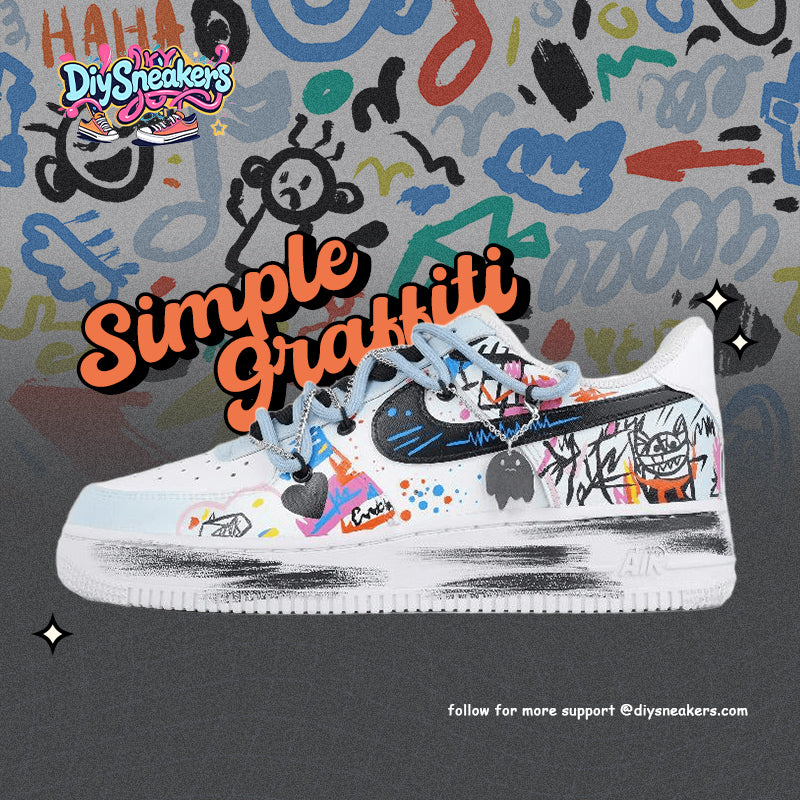 Custom lively Little Devils In Black, White And Blue Air Force 1 – hand-painted custom sneakers | DiySneakers