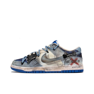 Custom Doomsday Warning/Skull/Distressed Style Dunk Low Blue/Gray – custom sneakers view 2 | DiySneakers