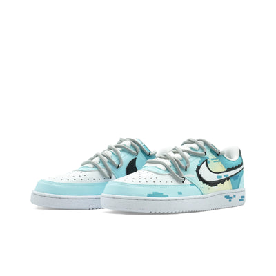 Custom Pixelated Time Court Vision 1 Cyan – custom sneakers view 2 | DiySneakers