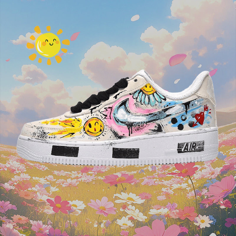 Custom heart-shaped small daisies in off-white Air Force 1 – hand-painted custom sneakers | DiySneakers