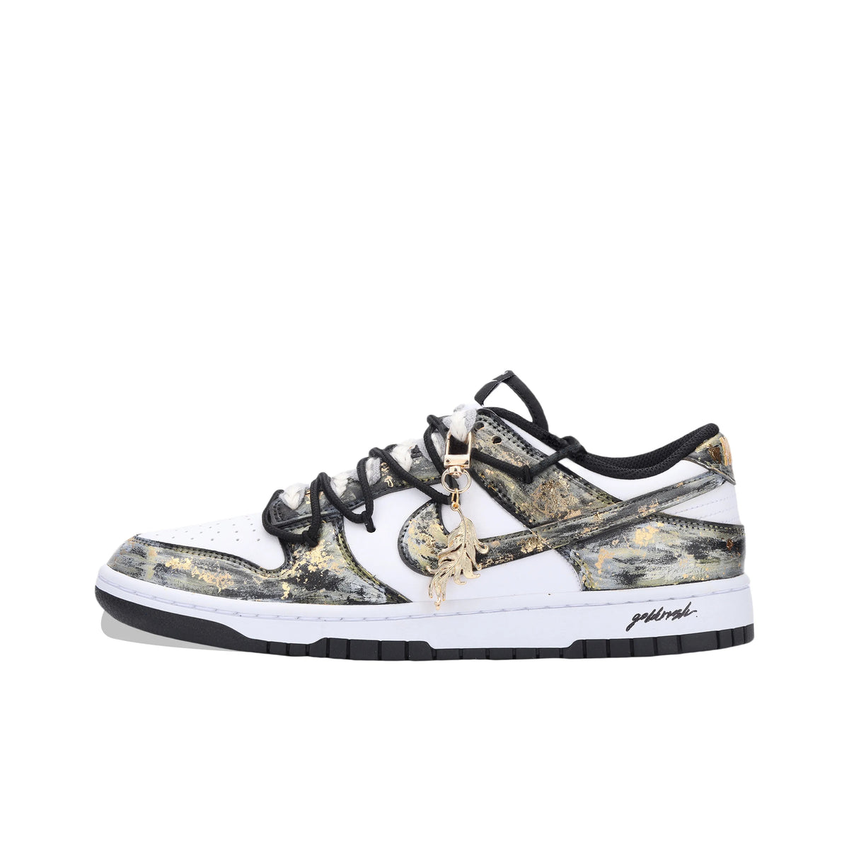 Custom Gold Rush Dunk Low Black/White/Gold – hand-painted custom sneakers | DiySneakers