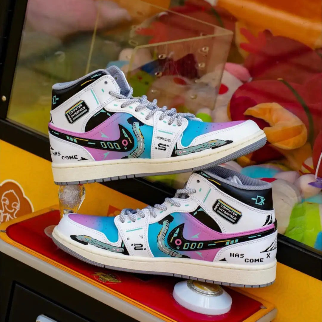 Custom Cyber Cotton Candy Jordan Air Jordan 1 Mid – hand-painted custom sneakers | DiySneakers