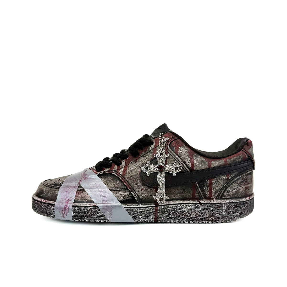 Custom Dark Cross Court Vision 1 Gothic Style – hand-painted custom sneakers | DiySneakers