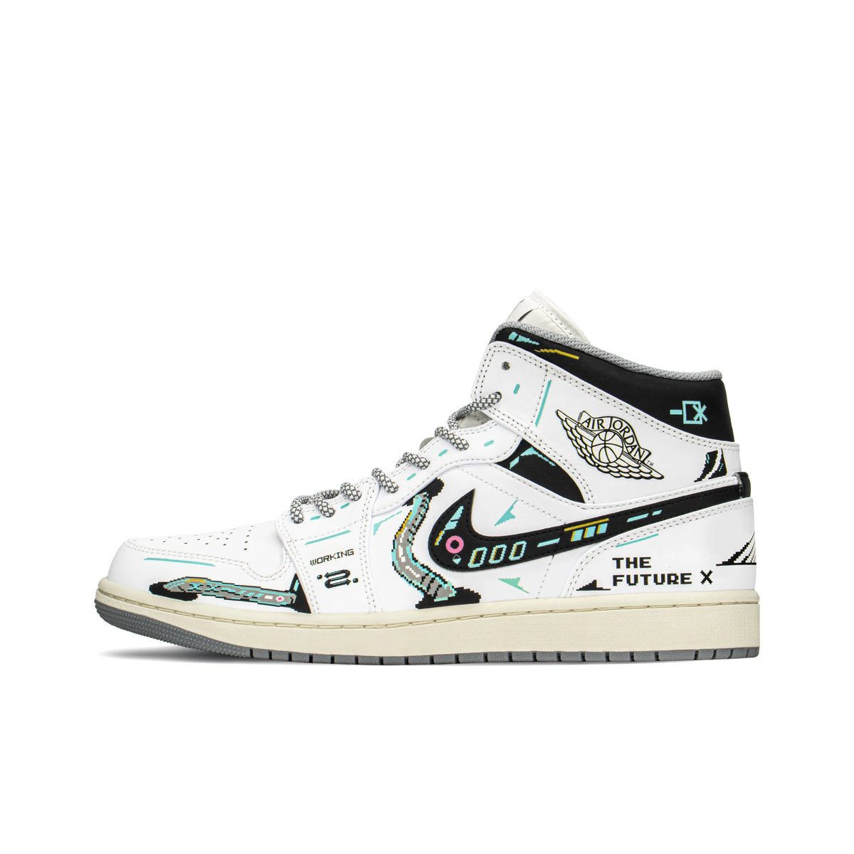 Custom Cyber White Sugar Jordan Air Jordan 1 Mid – hand-painted custom sneakers | DiySneakers