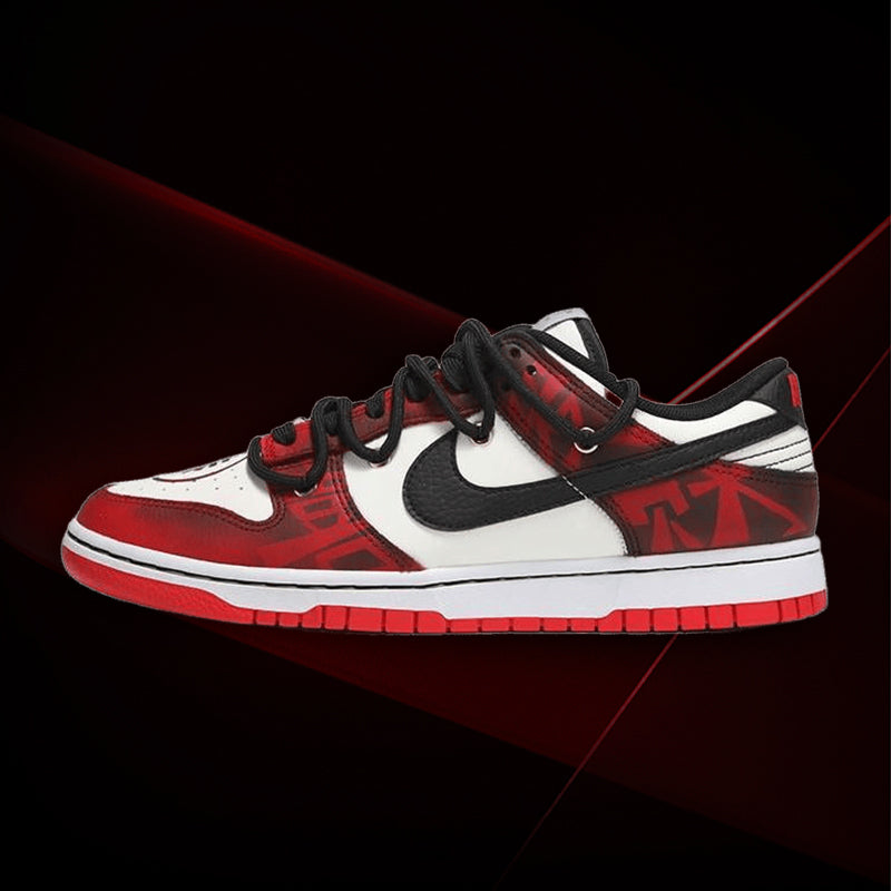 Custom Ladies, congratulations on your prosperity Dunk Red/Black/White – hand-painted custom sneakers | DiySneakers