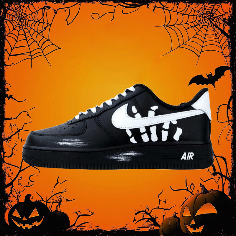 Black and white bone-hand Halloween custom sneakers