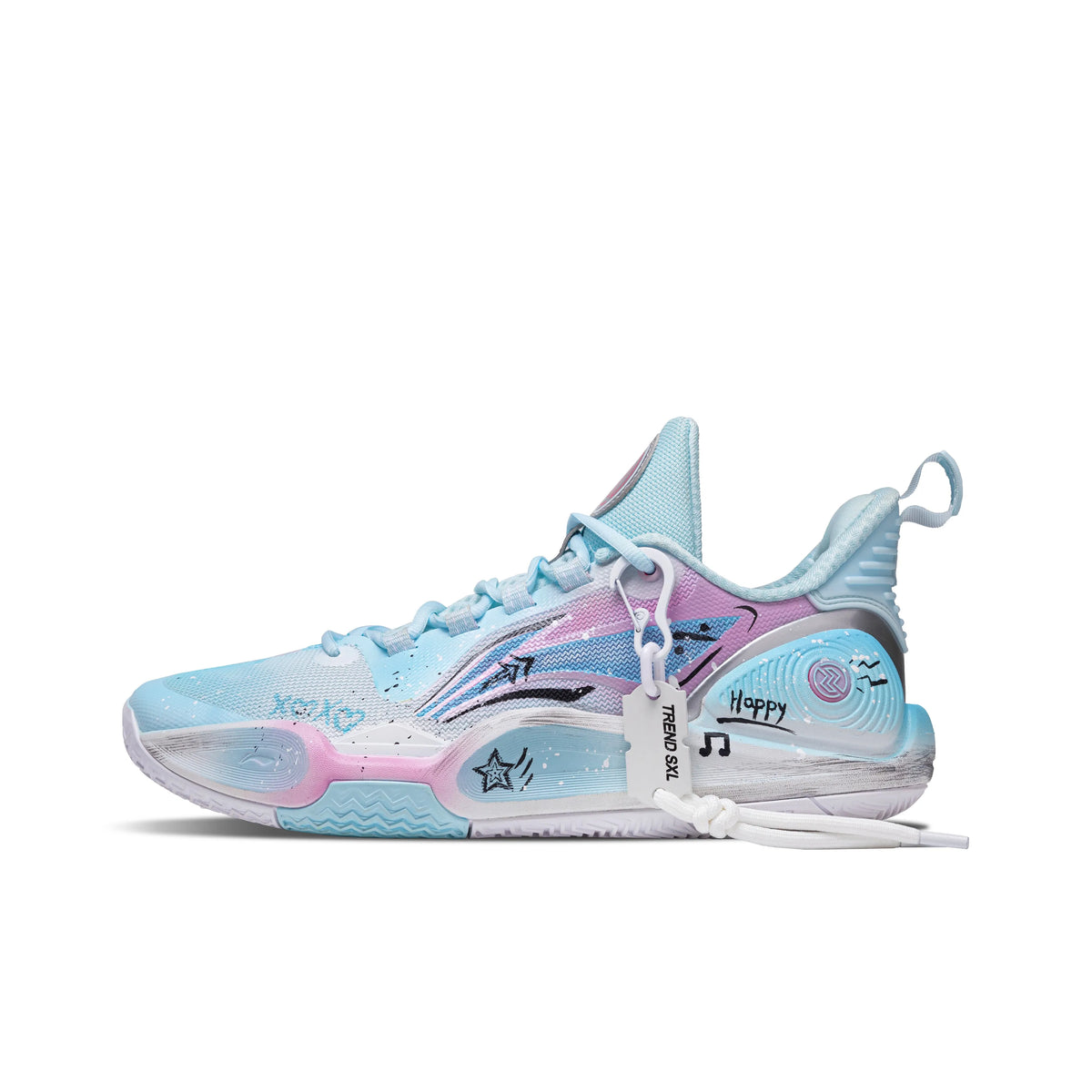 Blue and pink Color, Scheme Ink Pplattered Old Style Custom Street LiNing – hand-painted custom sneakers | DiySneakers