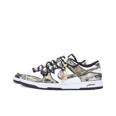 Custom Gold Rush Dunk Low Black/White/Gold – custom sneakers view 2 | DiySneakers