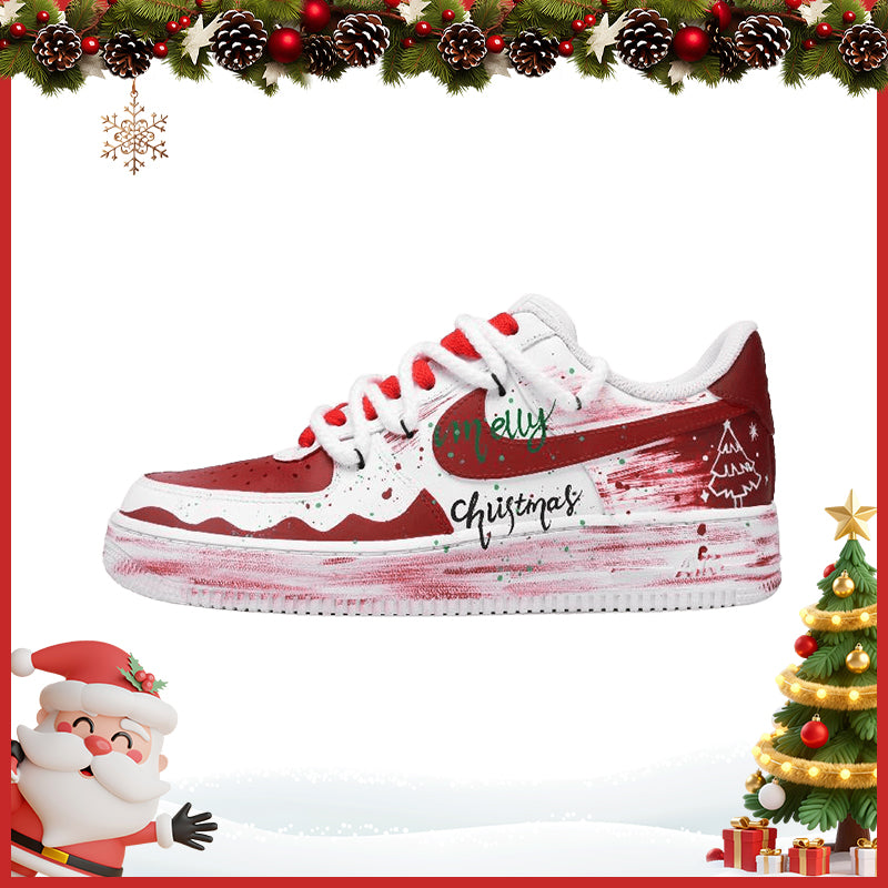 Custom Christmas Nocturne Air Force 1 White/Red/Green – hand-painted custom sneakers | DiySneakers